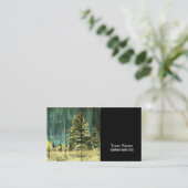 冬の素朴常緑の古いバーンウッドコテージ 名刺 (スタンド正面)