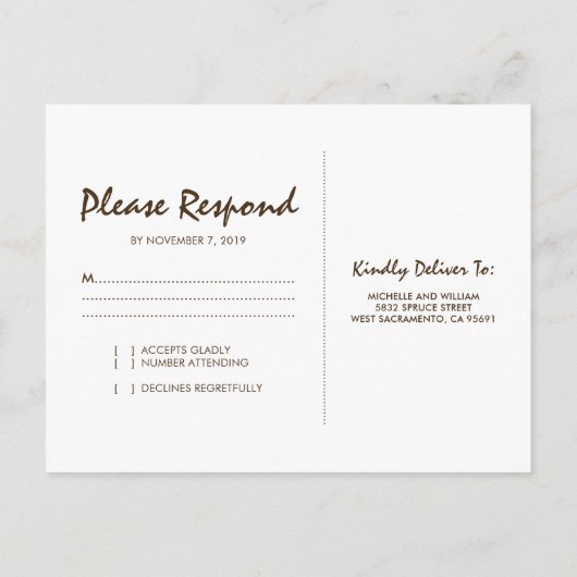 冬の素朴木のトゥインクルライツウェディングRSVP インビテーションポストカード (裏面)