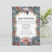 冬の素朴木目の松のコーンベリー 招待状 (スタンド正面)