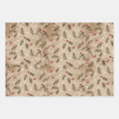 冬の素朴木、植物学、花、雪だるま ラッピングペーパーシート (正面2)