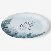 冬の素朴松の木の森の赤ちゃんシャワー ペーパープレート (アングル)