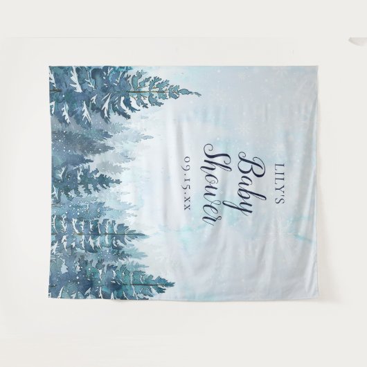 冬の素朴松の森の赤ちゃんシャワー写真プロップ タペストリー (正面(横))