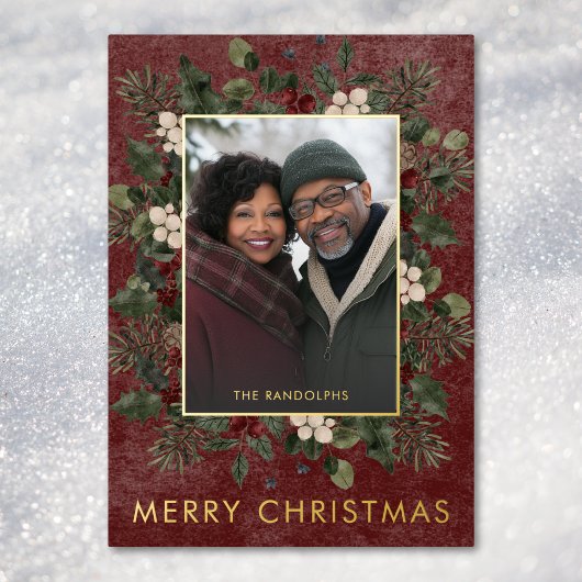 冬の素朴果実とパインブルゴーニュのクリスマス 箔シーズンカード