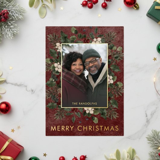 冬の素朴果実とパインブルゴーニュのクリスマス 箔シーズンカード