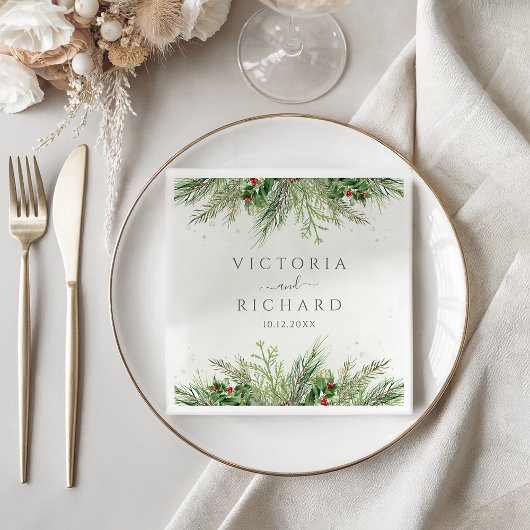 冬の素朴果実パインコーングリーナリー結婚ズ スタンダードカクテルナプキン