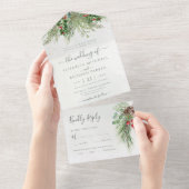 冬の素朴果実パインコーングリーンリー オールインワン招待状 (貼ってはがせる)