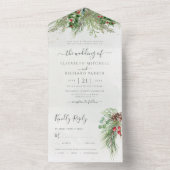 冬の素朴果実パインコーングリーンリー オールインワン招待状 (内側)