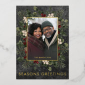 冬の素朴果実ブラッククリスマスグリーティング 箔シーズンカード (正面)