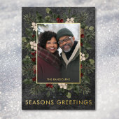 冬の素朴果実ブラッククリスマスグリーティング 箔シーズンカード