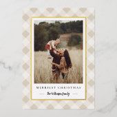 冬の素朴格子模様のクリスマスフォト 箔シーズンカード (正面)