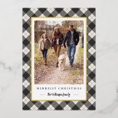 冬の素朴格子模様のクリスマスフォト 箔シーズンカード (正面)