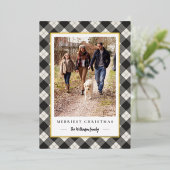 冬の素朴格子模様のクリスマスフォト 箔シーズンカード (立ち正面)