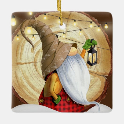 冬の素朴格言ツリー、雪、ライトクリスマス セラミックオーナメント (正面)