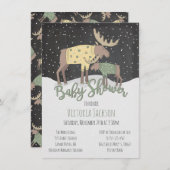 冬の素朴森のムースと赤ちゃんシャワー 招待状 (正面/裏面)