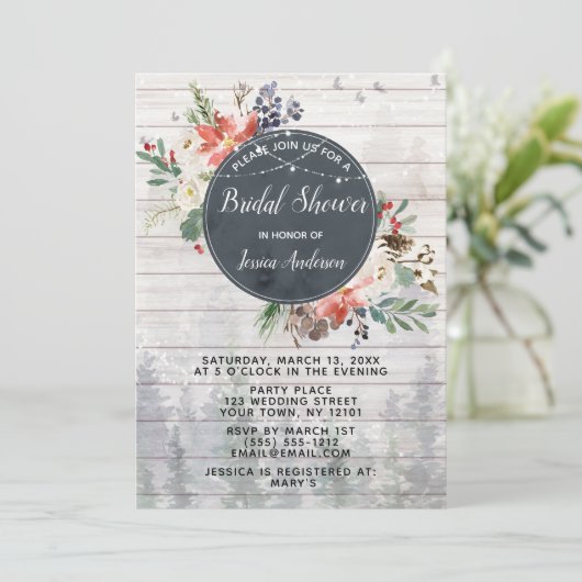 冬の素朴森のライトフローラブライダルシャワー 招待状 (スタンド正面)