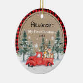 冬の素朴森の動物ベビー1stクリスマス セラミックオーナメント (右)