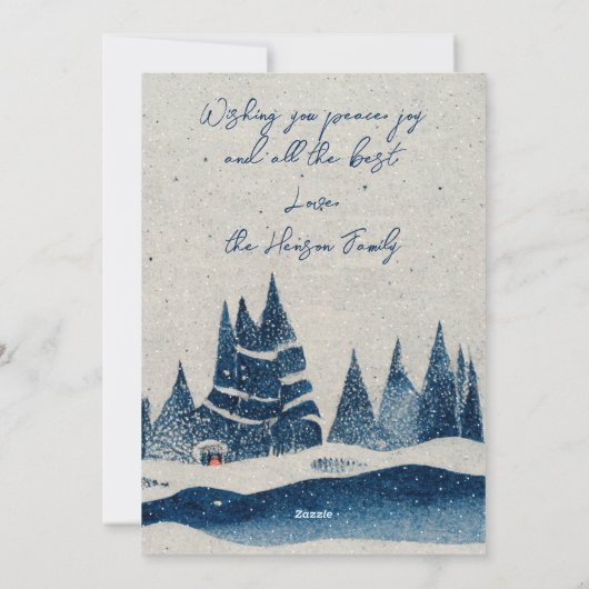 冬の素朴森の月の家族の写真クリスマス シーズンカード (裏面)