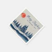 冬の素朴森の月の家族の写真クリスマス スタンダードカクテルナプキン (角)