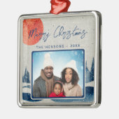 冬の素朴森の月の家族の写真クリスマス メタルオーナメント (左)