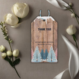 冬の素朴森の松の木の赤ちゃんシャワー ギフトタグ