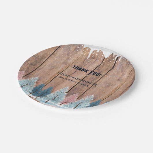 冬の素朴森の松の木の赤ちゃんシャワー ペーパープレート (アングル)