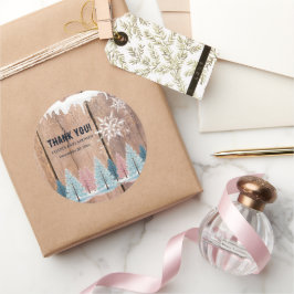 冬の素朴森の松の木の赤ちゃんシャワー ラウンドシール