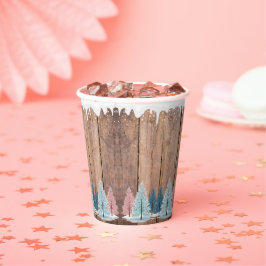 冬の素朴森の松の木の赤ちゃんシャワー 紙コップ