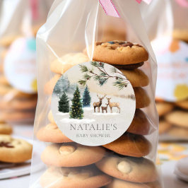冬の素朴森の赤ちゃんシャワー ラウンドシール
