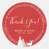 冬の素朴森の鹿の赤ありがとう ラウンドシール (正面)