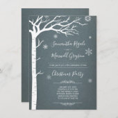 冬の素朴樺の木ツリークリスマス 招待状 (正面/裏面)