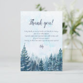 冬の素朴水の色の松の森の赤ちゃんシャワー サンキューカード (スタンド正面)