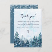 冬の素朴水の色の松の森の赤ちゃんシャワー サンキューカード (正面/裏面)