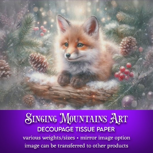 冬の素朴水の色ウッドランドキツネデコページ 薄葉紙