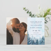 冬の素朴水彩松の森の写真QRコード セーブザデート (スタンド正面)