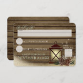 冬の素朴納屋の木とランタンの反応 出欠カード (正面/裏面)