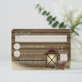 冬の素朴納屋の木とランタンの反応 出欠カード (スタンド正面)