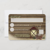 冬の素朴納屋の木とランタンの反応 出欠カード (正面)