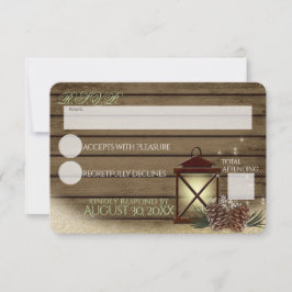 冬の素朴納屋の木とランタンの反応 出欠カード