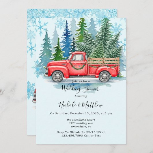 冬の素朴結婚式のトラックの花嫁の恩恵 招待状 (正面/裏面)