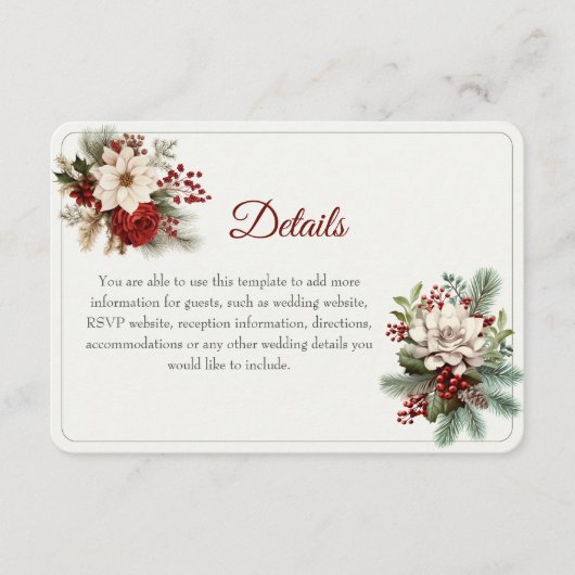 冬の素朴結婚式の情報詳細カード エンクロージャーカード (正面)