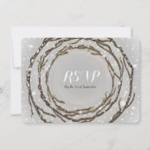 冬の素朴結婚式の枝RSVPカード 招待状 (正面)