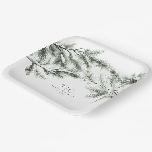 冬の素朴結婚式の花束の森の緑ID1049 ペーパープレート (傾斜あり)