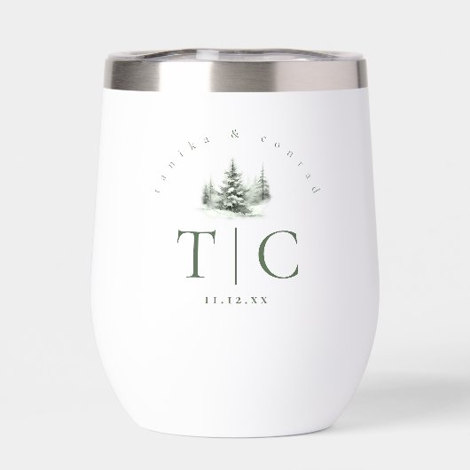 冬の素朴結婚式イニシャルの森の緑ID1049 (背面)