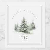 冬の素朴結婚式イニシャルの森の緑ID1049 ワインラベル (シングルラベル)