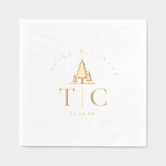 冬の素朴結婚式イニシャルモミの木ID1049 箔ナプキン (正面)