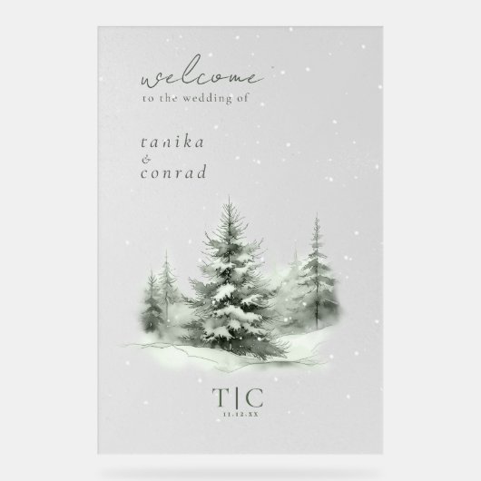 冬の素朴結婚式ウェルカムフォレスト緑ID1049 アクリルサイン (正面)