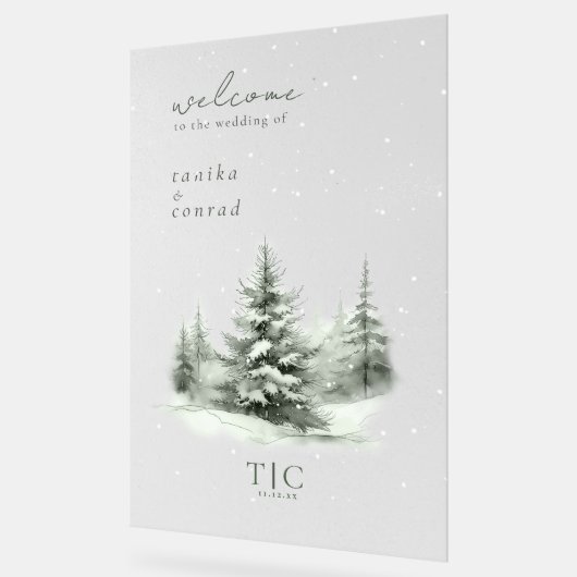 冬の素朴結婚式ウェルカムフォレスト緑ID1049 アクリルサイン (傾斜)