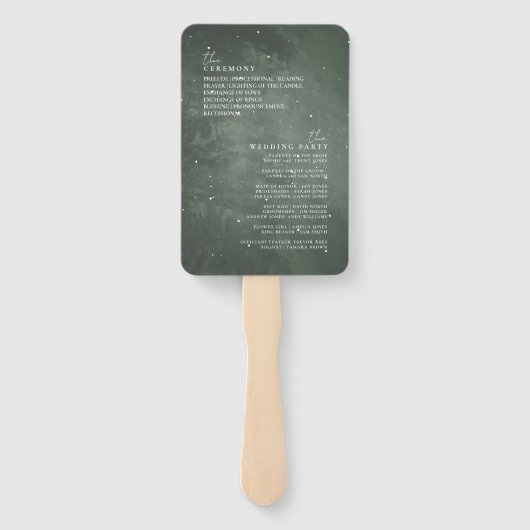 冬の素朴結婚式プログラムフォレストグリーンID1049 ハンドファン (裏面)