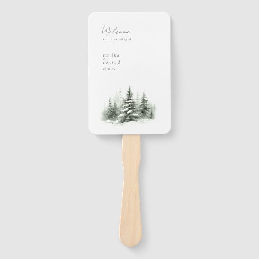 冬の素朴結婚式プログラムフォレストグリーンID1049 ハンドファン (正面)