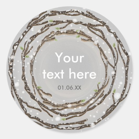 冬の素朴結婚式場&カントリー雪 ラウンドシール (正面)